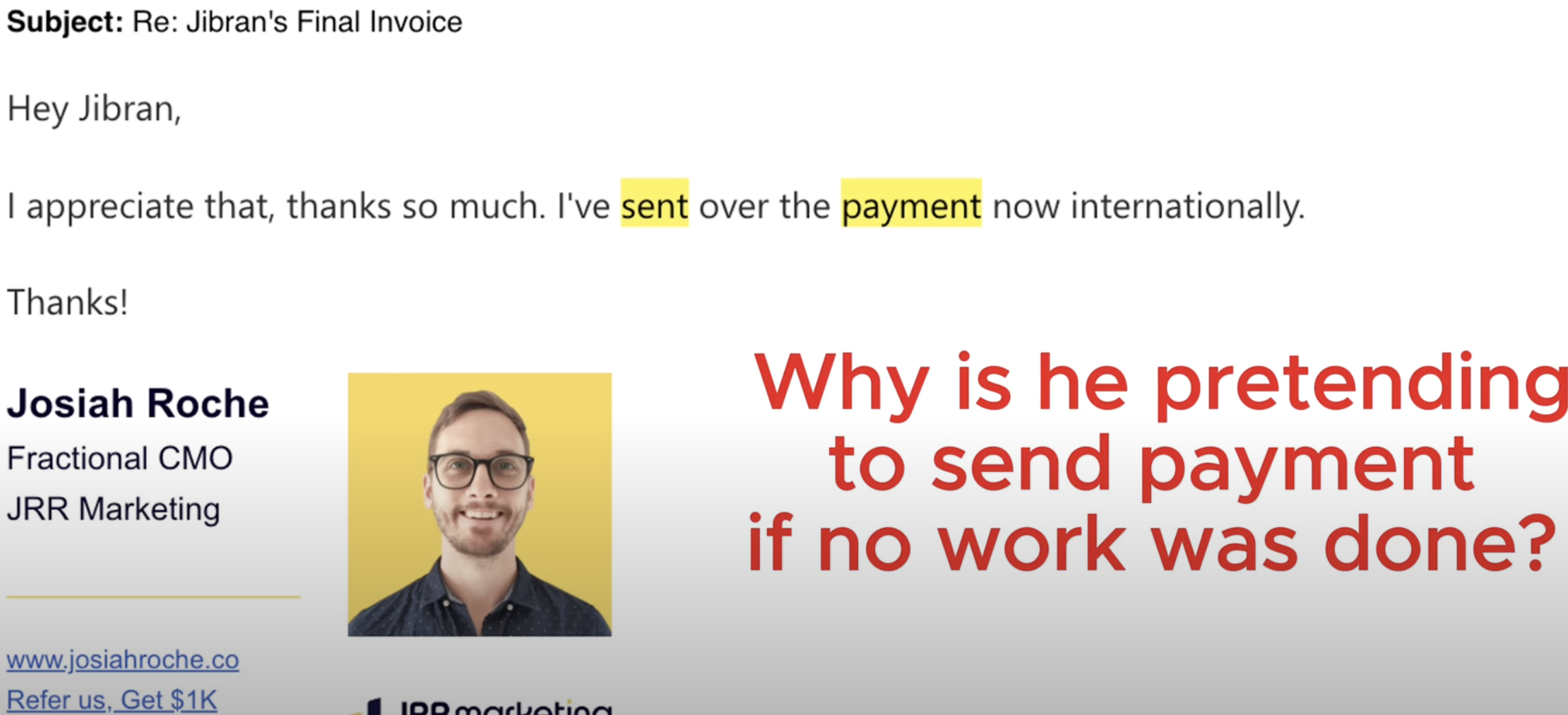Email confirmation of payment sent.