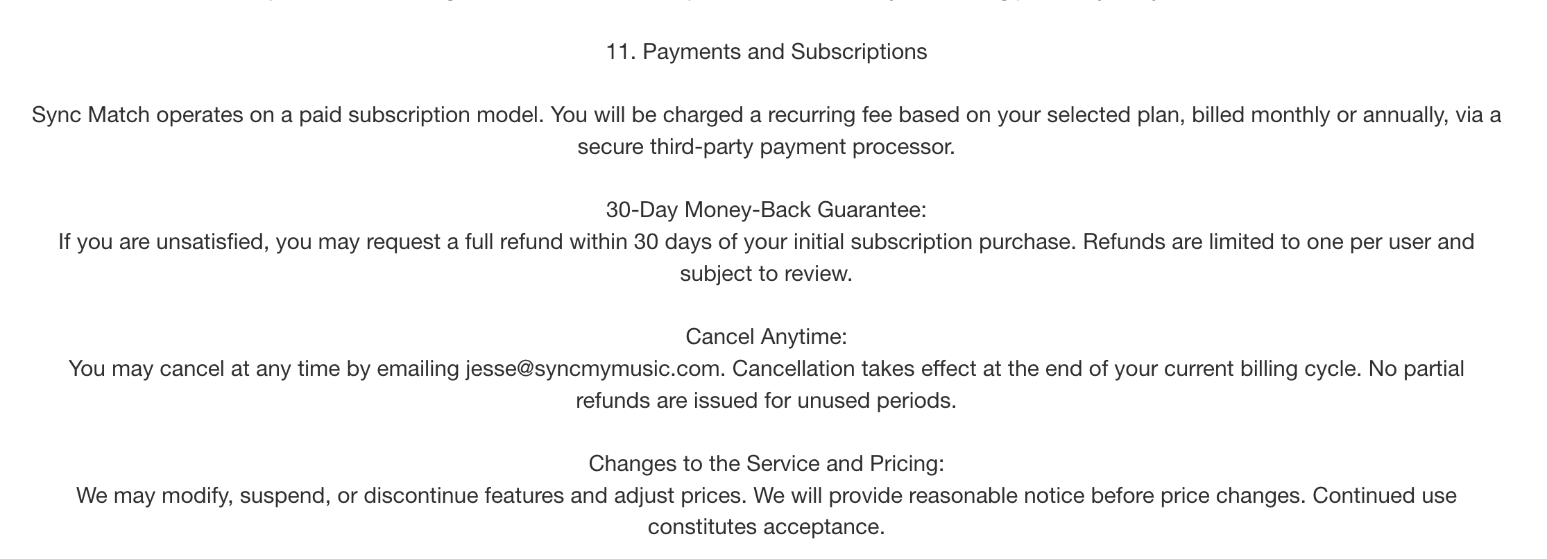 Sync Match Refund Policy